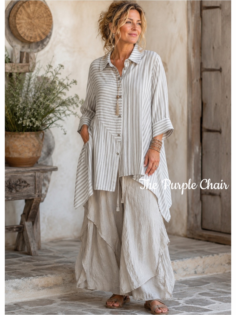 SOFT SURROUNDINGS NWT Striped Button Down Asymmetrical Hem Button Back Tunic L